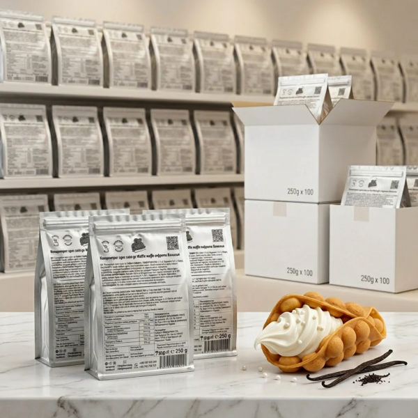 Bubble Waffle концентрат ванилия Don Gelato с отворени кашони и пакетчета