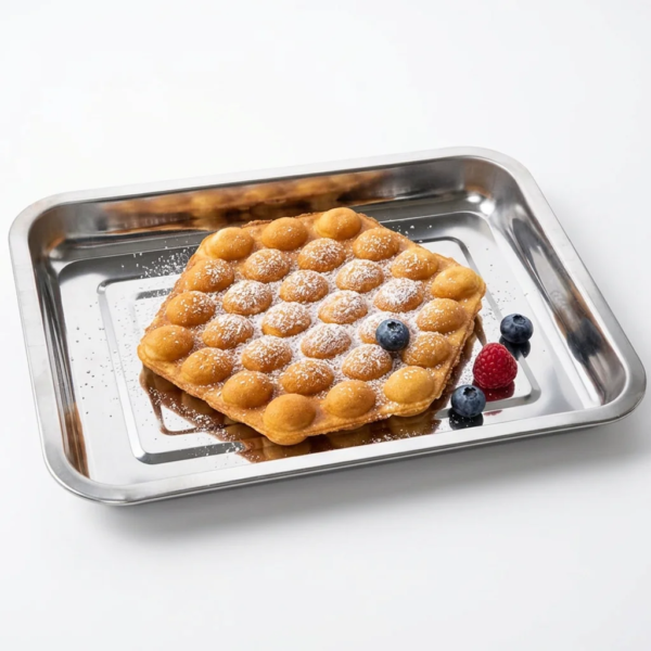 Готова bubble waffle гофрета върху метална тавичка като предложение за сервиране от Don Gelato