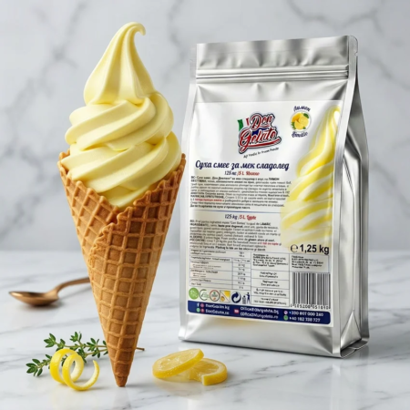 Мек сладолед лимон Don Gelato във вафлена фунийка