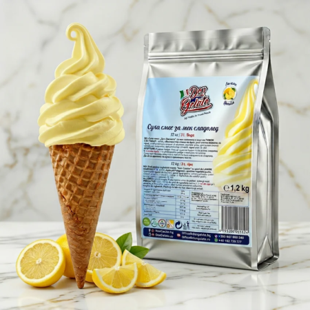 Мек сладолед лимон с вода Don Gelato във вафлена фунийка