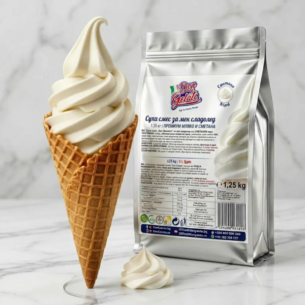 Мек сметанов сладолед Don Gelato във вафлена фунийка