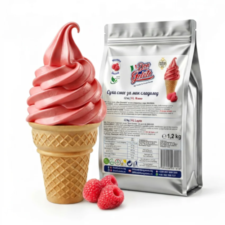 Суха смес за сладолед малина премиум Don Gelato с мек сладолед във фунийка