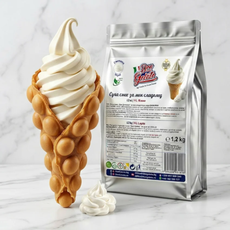 Суха смес за сметанов сладолед премиум Don Gelato с мек сладолед в bubble waffle