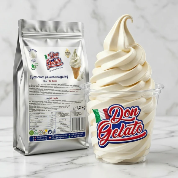 Суха смес за сметанов сладолед премиум Don Gelato с мек сладолед в премиум чаша