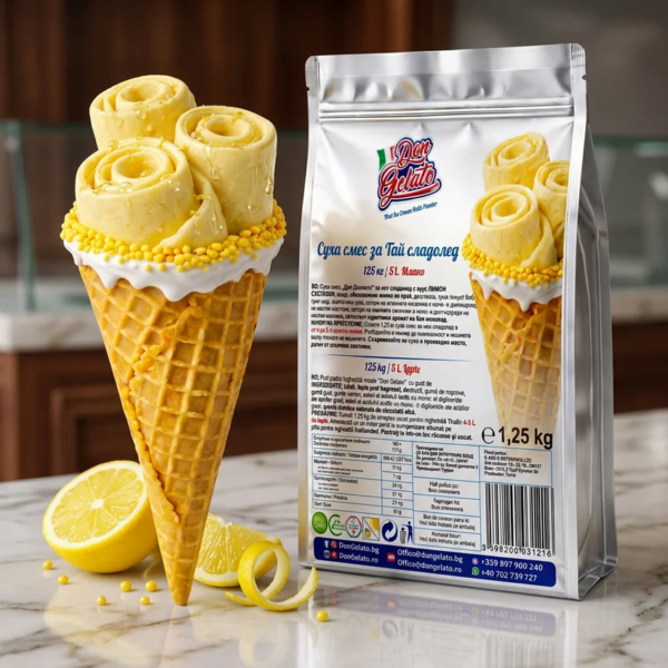 Тайландски сладолед лимон във вафлена фунийка Don Gelato