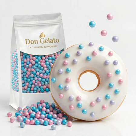 Поничка с пастелни перли и захарна декорация Don Gelato