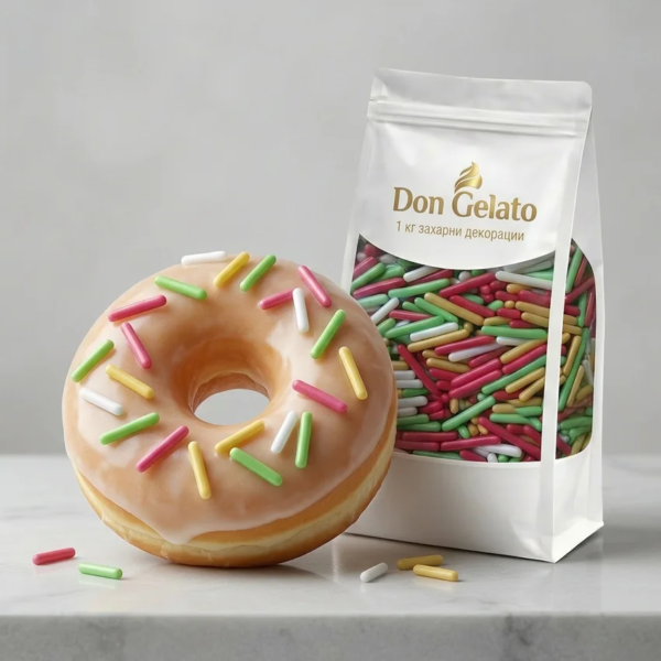 Поничка с едри шарени пръчици и захарна декорация Don Gelato