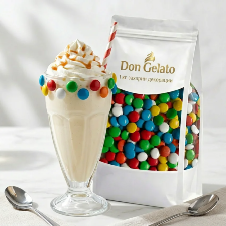 Млечен шейк с шарени дражета и захарна декорация Don Gelato