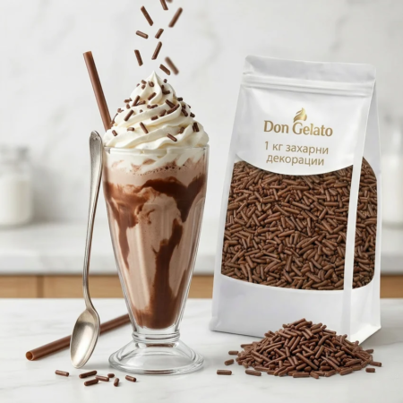 Млечен шейк с шоколадови пръчици и захарна декорация Don Gelato