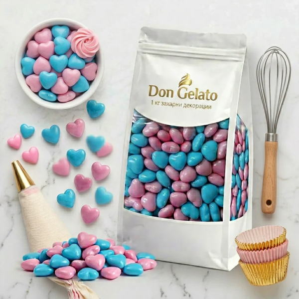 Продуктова композиция с розови и сини сърца Don Gelato