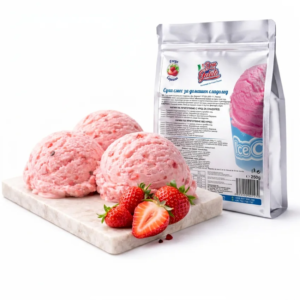 Суха смес за домашен сладолед ягода Don Gelato Суха смес за домашен сладолед ягода Don Gelato с три топки ягодов сладолед и пресни ягоди