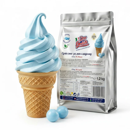 Суха смес за сладолед синя дъвка премиум Don Gelato с млечно син сладолед във фунийка
