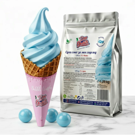 Сладолед синя дъвка с мляко Don Gelato в бъбъл гофрета с млечно син цвят