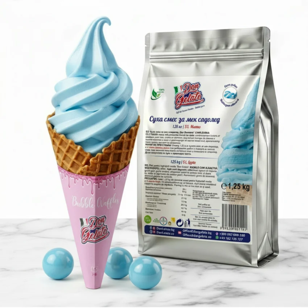 Сладолед синя дъвка с мляко Don Gelato в бъбъл гофрета с млечно син цвят