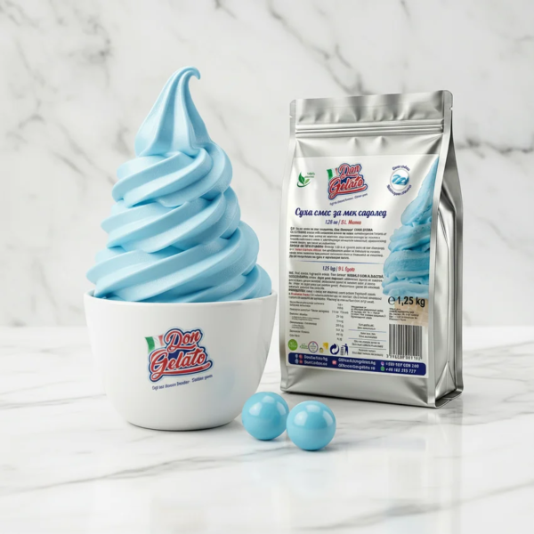 Сладолед синя дъвка с мляко Don Gelato в десертна чаша с млечно син цвят