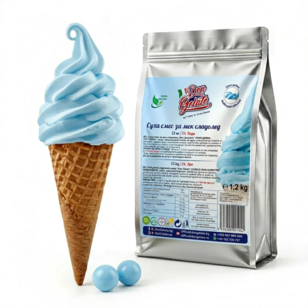 Суха смес за сладолед синя дъвка с вода Don Gelato с млечно син сладолед във фунийка