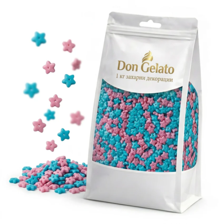 Захарни звезди розово и синьо Ø 4 мм Don Gelato