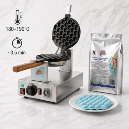 Bubble Waffle машина Don Gelato със суха смес за сини гофрети Smurfs и температура 180–190°C