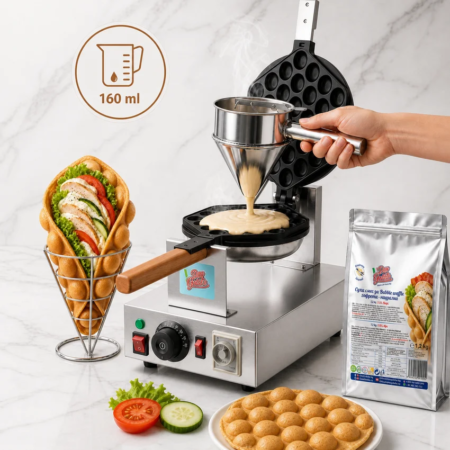 Приготвяне на Bubble Waffle Натурална Don Gelato с дозиране 160 ml смес в професионална машина