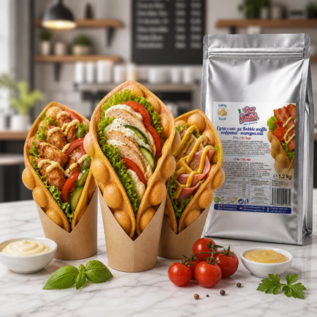 Натурална Bubble Waffle Don Gelato като солена сандвич гофрета с различни пълнежи