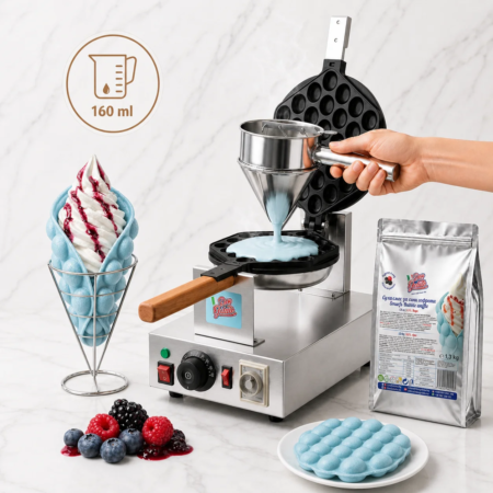 Сини Bubble Waffle Smurfs Don Gelato в цветна десертна презентация с различни вкусове