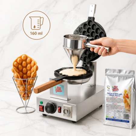 Приготвяне на Bubble Waffle ванилия Don Gelato с дозиране 160 ml смес в професионална машина