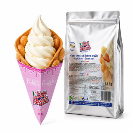 Bubble Waffle ванилия Don Gelato с кремообразен сладолед в розов хартиен холдер