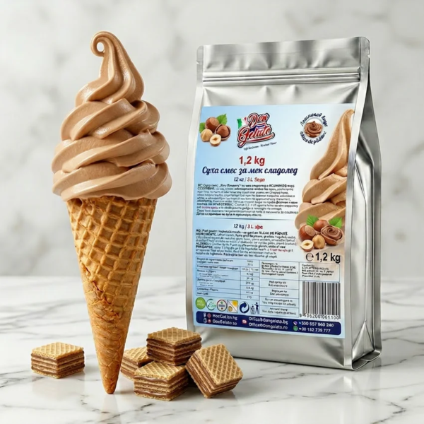 Мек сладолед лешников крем с вода Don Gelato във вафлена фунийка