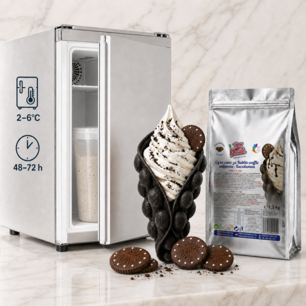 Суха смес за черни Bubble Waffle с бисквитки Don Gelato със съхранение на готова смес при 2–6°C