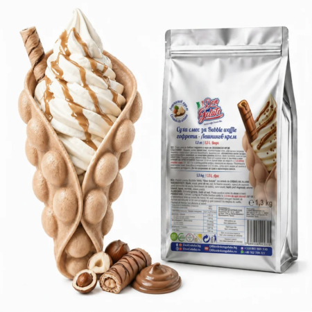 Суха смес за Bubble Waffle лешников крем Don Gelato с готова гофрета, сладолед и опаковка
