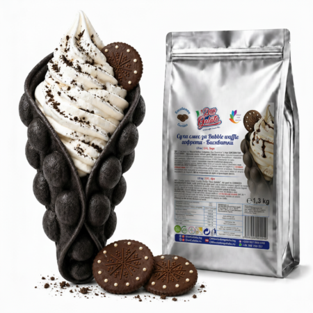 Суха смес за черни Bubble Waffle с бисквитки Don Gelato с готова гофрета, сладолед и опаковка