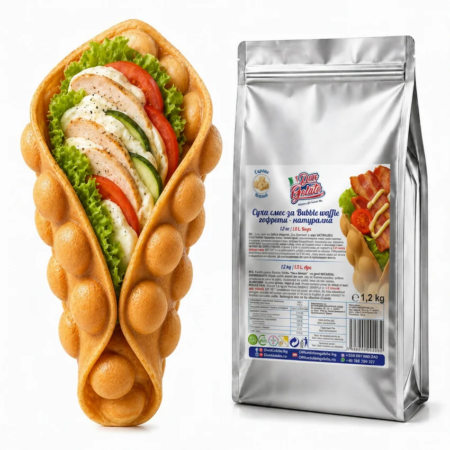 Суха смес за гофрети Bubble Waffle Натурална Don Gelato с готова солена сандвич гофрета и опаковка