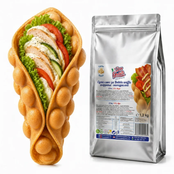 Суха смес за гофрети Bubble Waffle Натурална Don Gelato с готова солена сандвич гофрета и опаковка