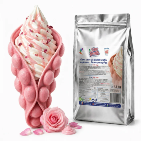 Суха смес за розови Bubble Waffle Българска Роза Don Gelato с готова гофрета, сладолед и опаковка