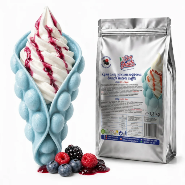 Суха смес за сини Bubble Waffle Smurfs Don Gelato с готова синя гофрета, сладолед и опаковка
